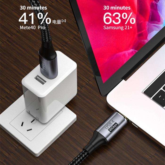 Bild 2,  80cm 100W Thunderbolt 3/4 Kabel USB-C - USB-C 8K/60Hz Svart - Teknikhallen.se