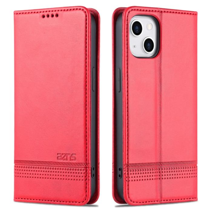 Bild 2, AZNS AZNS iPhone 14 Fodral Flip Läder Röd - Teknikhallen.se