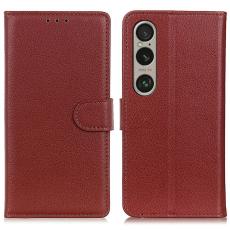  Sony Xperia 1 VI Litchi L&auml;der Fodral Brun - Teknikhallen.se