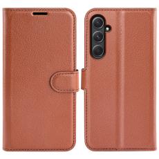 Samsung Galaxy A55 5G Fodral Litchi L&auml;der Brun - Teknikhallen.se