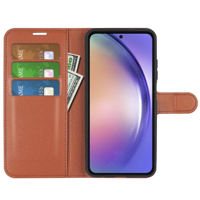Bild 2,  Samsung Galaxy A55 5G Fodral Litchi Läder Brun - Teknikhallen.se