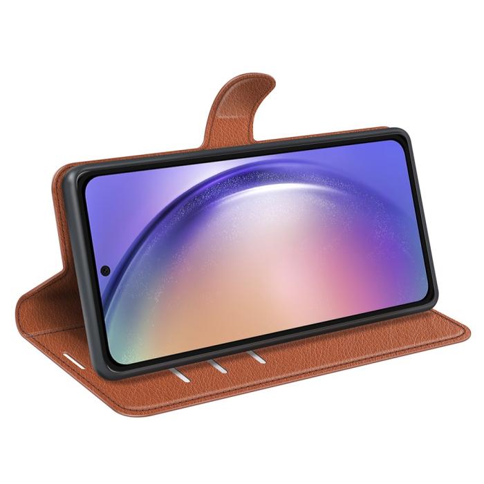 Bild 3,  Samsung Galaxy A55 5G Fodral Litchi Läder Brun - Teknikhallen.se
