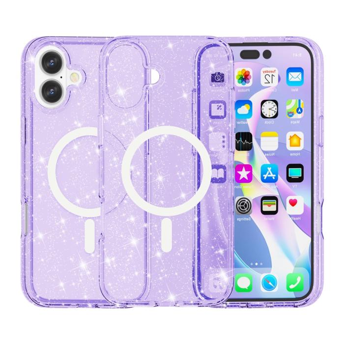 Bild 2,  iPhone 17 Skal MagSafe Hybrid Glitter Lila - Teknikhallen.se