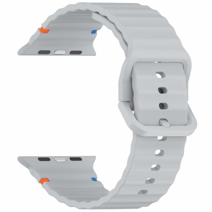 Bild 3,  Apple Watch 42/44/45/46/49 mm Armband Silikon Wave Grå - Teknikhallen.se