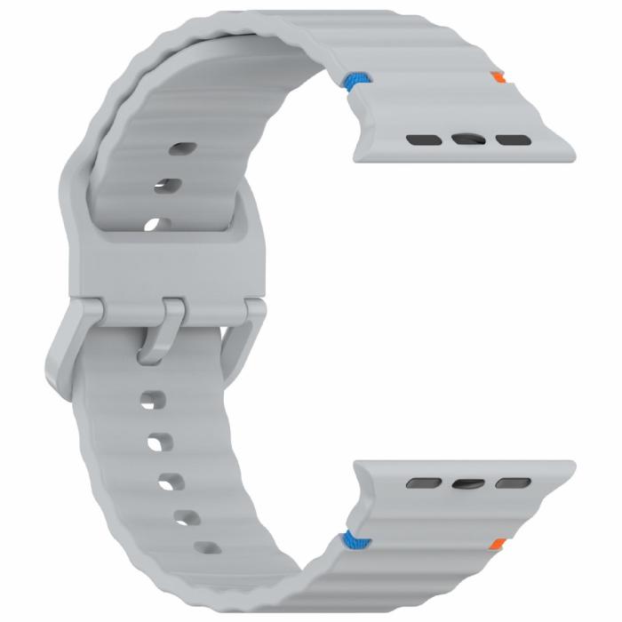 Bild 4,  Apple Watch 42/44/45/46/49 mm Armband Silikon Wave Grå - Teknikhallen.se
