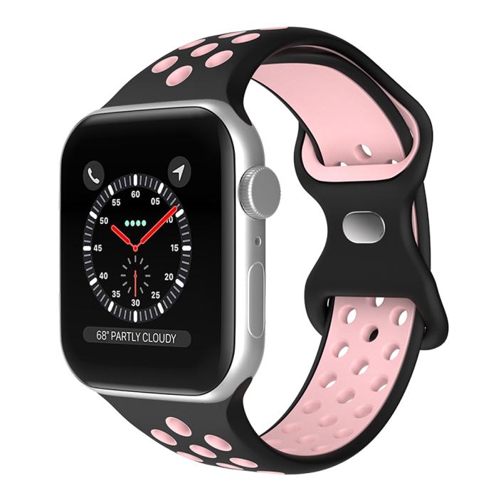 Bild 2, ColorPop Sportarmband Dual-Color Apple Watch 42/41/40/38 mm (S/M) Svart/Rosa - Teknikhallen.se