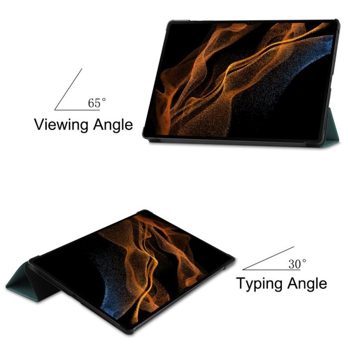 Bild 6,  Samsung Galaxy Tab S9 Ultra Fodral Tri-Fold Läder Svartgrön - Teknikhallen.se