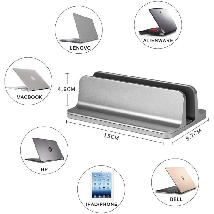 Bild 2,  Universal Vertikal Aluminium Laptop Stativ Silver - Teknikhallen.se