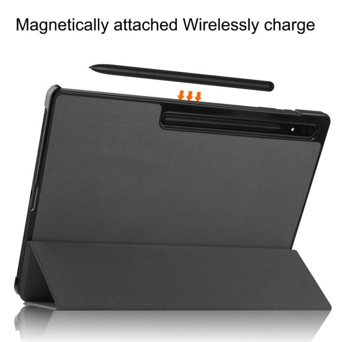 Bild 4,  Samsung Galaxy Tab S9 Ultra Fodral Tri-Fold Läder Grå - Teknikhallen.se