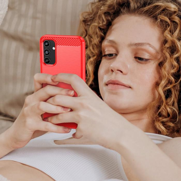 Bild 6,  Samsung Galaxy A15 5G Skal Borstad Stål Textur Röd - Teknikhallen.se
