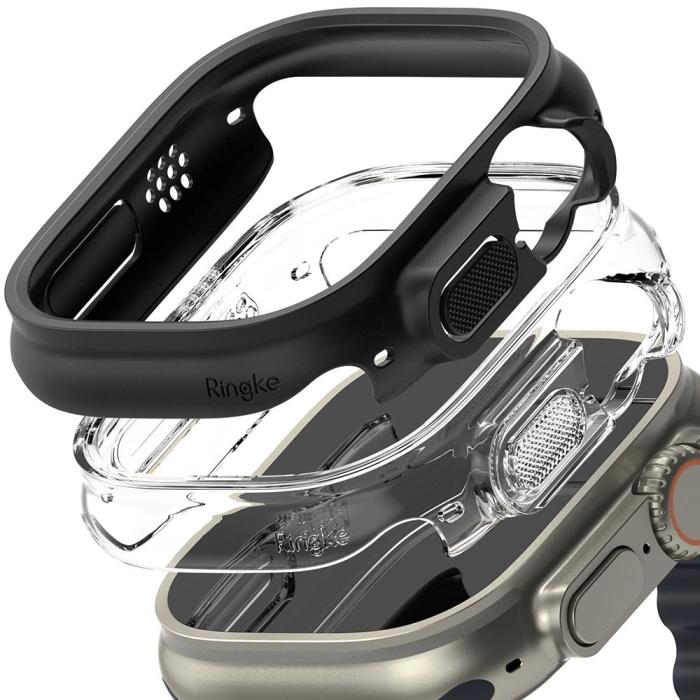 Bild 2, Ringke Ringke Apple Watch Ultra 49 mm 2-PACK Skal Slim Transparent/Svart - Teknikhallen.se