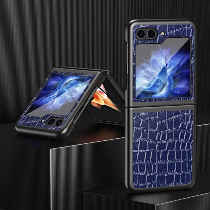 Bild 2,  Galaxy Z Flip 6 / 7 FE Skal Krokodil Textur Läder Blå - Teknikhallen.se