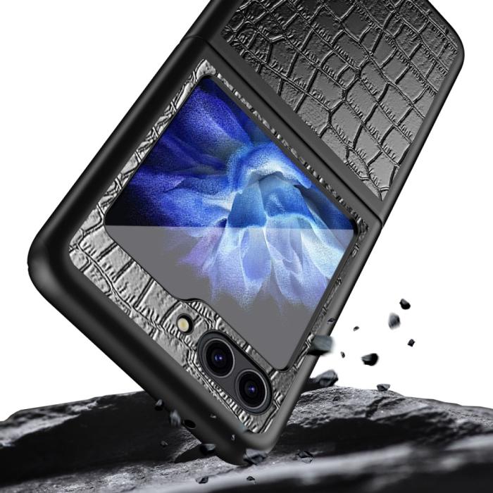 Bild 5,  Galaxy Z Flip 6 / 7 FE Skal Krokodil Textur Läder Blå - Teknikhallen.se