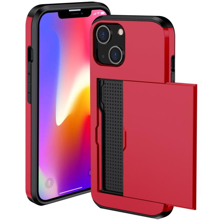 Bild 2,  iPhone 15 Plus Skal Hybrid Med Kortfack Röd - Teknikhallen.se