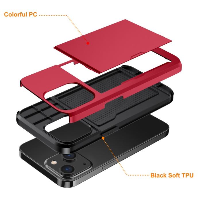 Bild 5,  iPhone 15 Plus Skal Hybrid Med Kortfack Röd - Teknikhallen.se
