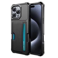  iPhone 16 Pro Max Skal Med Kortfack L&auml;der Svart - Teknikhallen.se