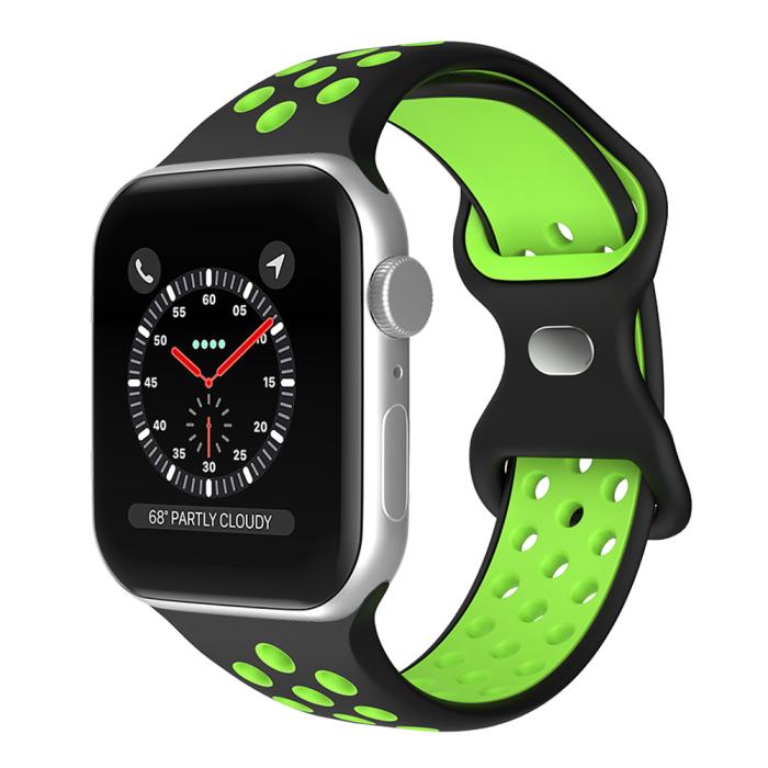 Bild 2, ColorPop Sportarmband Dual-Color Apple Watch 42/41/40/38 mm (S/M) Svart/Grön - Teknikhallen.se