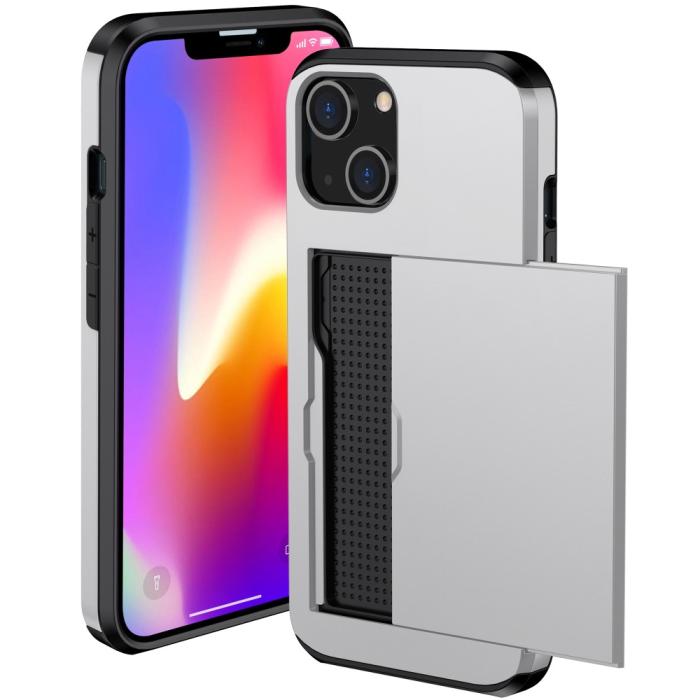 Bild 2,  iPhone 15 Skal Hybrid Med Kortfack Silver - Teknikhallen.se