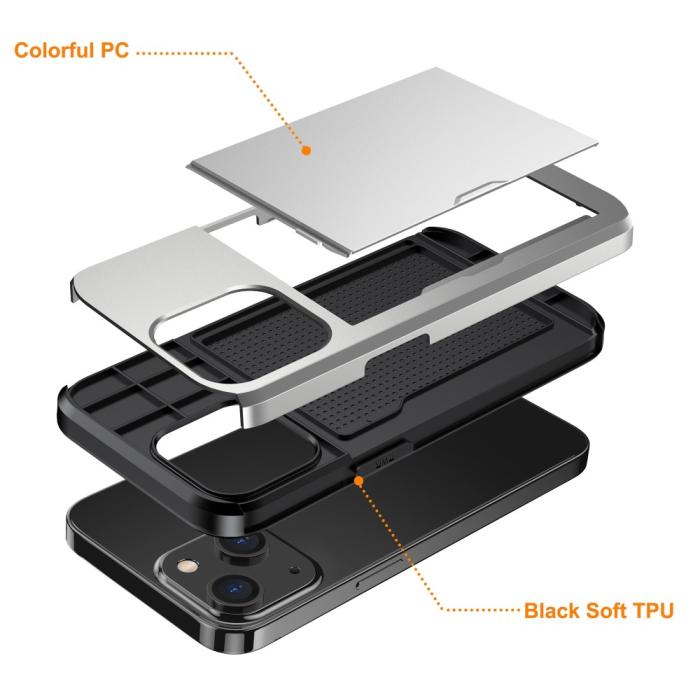 Bild 5,  iPhone 15 Skal Hybrid Med Kortfack Silver - Teknikhallen.se