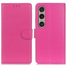  Sony Xperia 1 VI Litchi L&auml;der Fodral Rosa - Teknikhallen.se