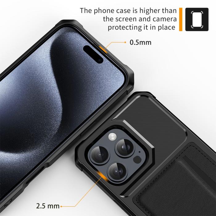 Bild 6,  iPhone 16 Pro Max Skal Med Kortfack Läder Svart - Teknikhallen.se