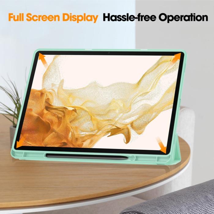 Bild 4,  Samsung Galaxy Tab S9 Plus Fodral Tri-Fold Pennhållare Grön - Teknikhallen.se