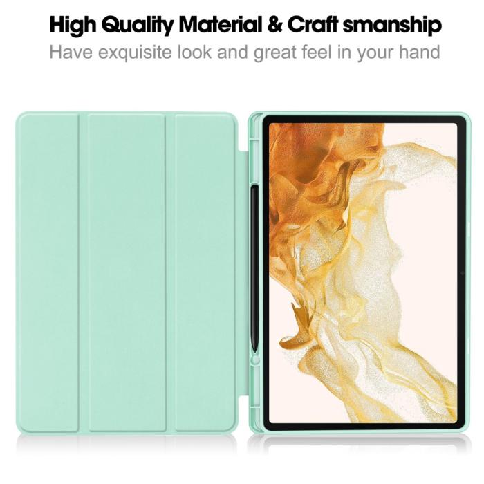 Bild 5,  Samsung Galaxy Tab S9 Plus Fodral Tri-Fold Pennhållare Grön - Teknikhallen.se