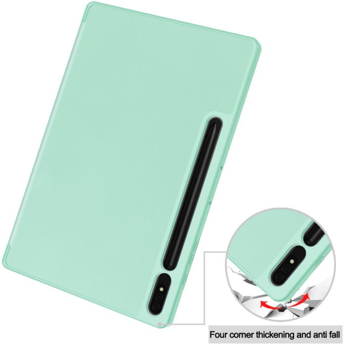 Bild 6,  Samsung Galaxy Tab S9 Plus Fodral Tri-Fold Pennhållare Grön - Teknikhallen.se