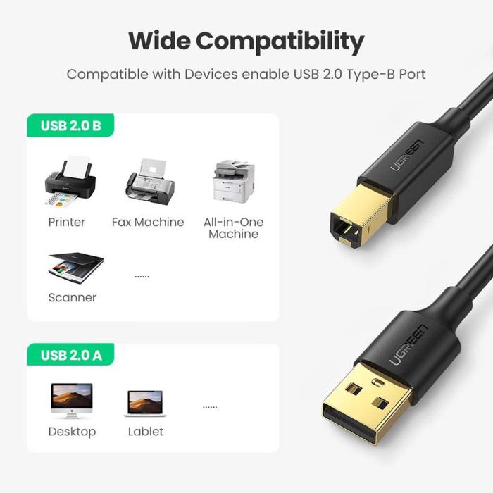 Bild 5, UGREEN UGREEN 1m USB-A - USB-B 2.0 Kabel Svart - Teknikhallen.se