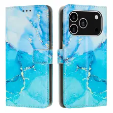  iPhone 17 Pro Fodral L&auml;der Marmor Bl&aring; / Gr&ouml;n - Teknikhallen.se