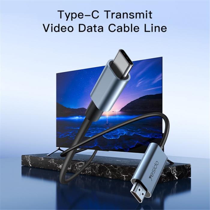 Bild 3, YESIDO YESIDO 2m 4K 60Hz USB-C - HDMI Svart - Teknikhallen.se