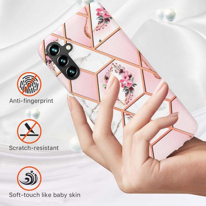 Bild 2,  Samsung Galaxy A54 5G Skal Marmor TPU Rosa Blommor - Teknikhallen.se