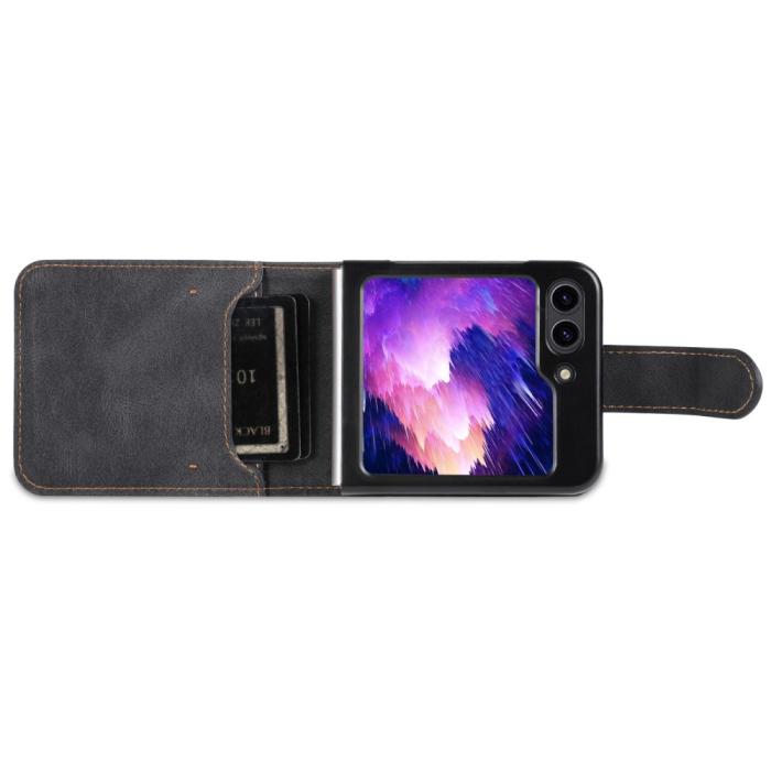Bild 5, AZNS AZNS Galaxy Z Flip 6 / 7 FE Fodral Läder Svart - Teknikhallen.se