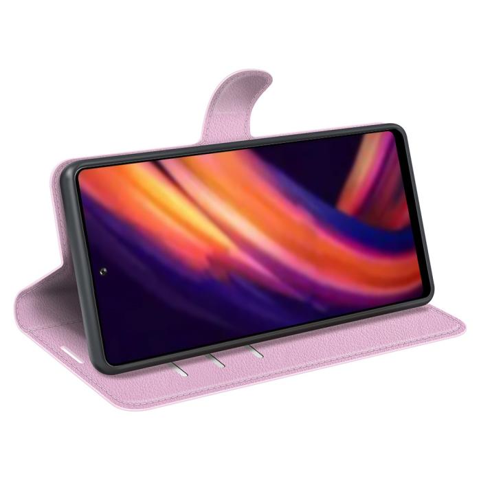 Bild 6,  Motorola Edge 30 Pro Fodral Litchi Textur Ljus Rosa - Teknikhallen.se