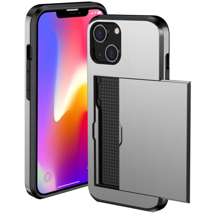 Bild 2,  iPhone 15 Plus Skal Hybrid Med Kortfack Grå - Teknikhallen.se