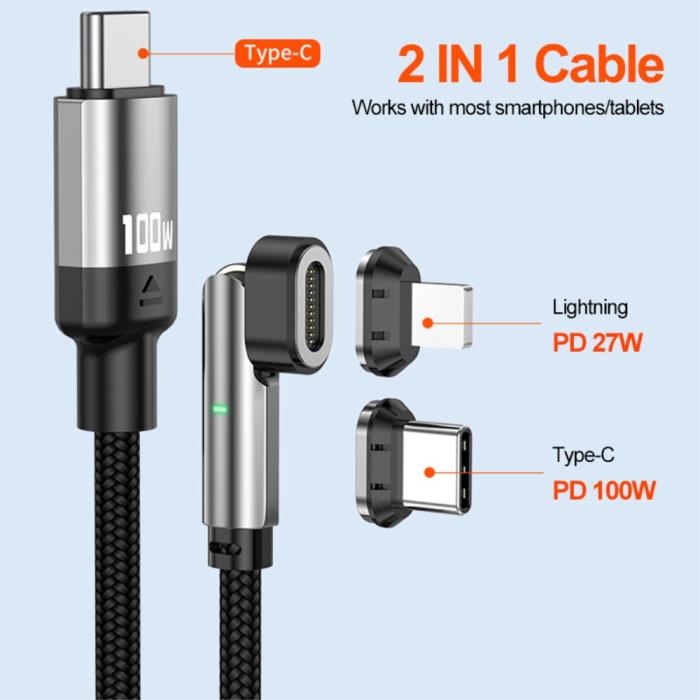 Bild 3, ENKAY ENKAY 1 m 3in1 USB-C - Lightning / USB-C Magnetisk Svart - Teknikhallen.se