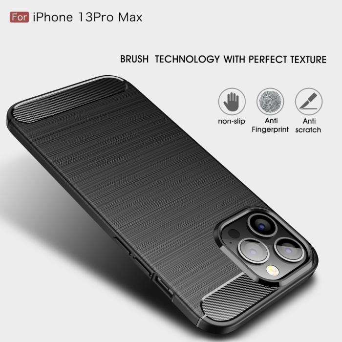 Bild 2,  iPhone 13 Pro Max - Borstad Stål Textur Skal - Svart - Teknikhallen.se