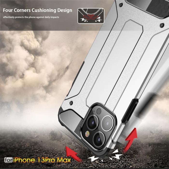 Bild 2,  iPhone 13 Pro Max - Shockproof Armor Hybrid Skal - Silver - Teknikhallen.se