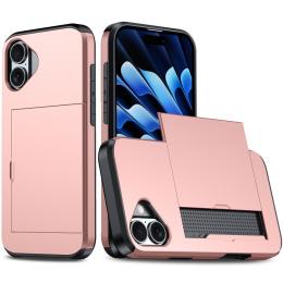  iPhone 16 Plus Skal Hybrid Med Kortfack Roséguld - Teknikhallen.se