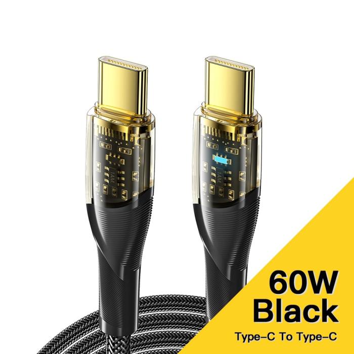 Bild 2, ESSAGER ESSAGER 1m 60W PD USB-C - USB-C Kabel Svart - Teknikhallen.se