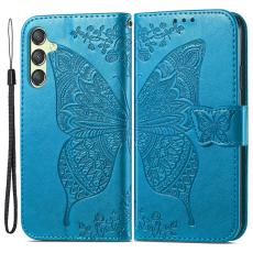  Samsung Galaxy A25 5G Fodral L&auml;der Big Butterfly Bl&aring; - Teknikhallen.se