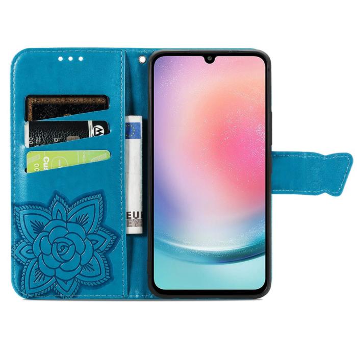 Bild 2,  Samsung Galaxy A25 5G Fodral Läder Big Butterfly Blå - Teknikhallen.se