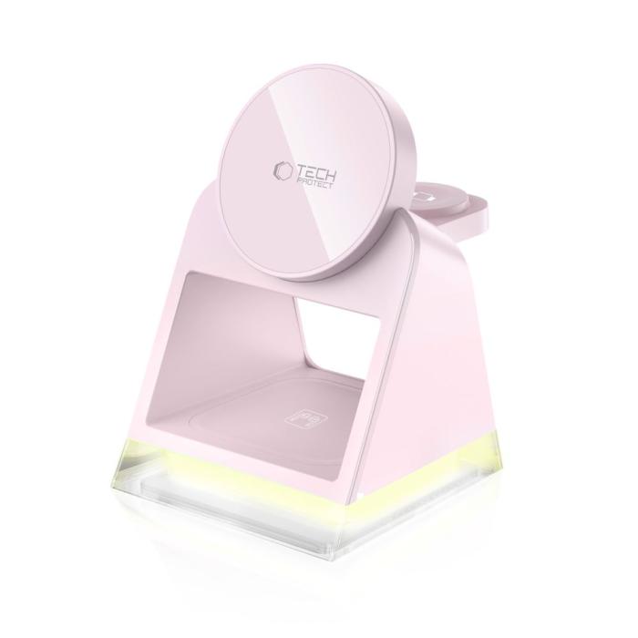 Bild 2, Tech-Protect Tech-Protect 3in1 15W Qi Magnetisk MagSafe Laddare Baby Pink - Teknikhallen.se