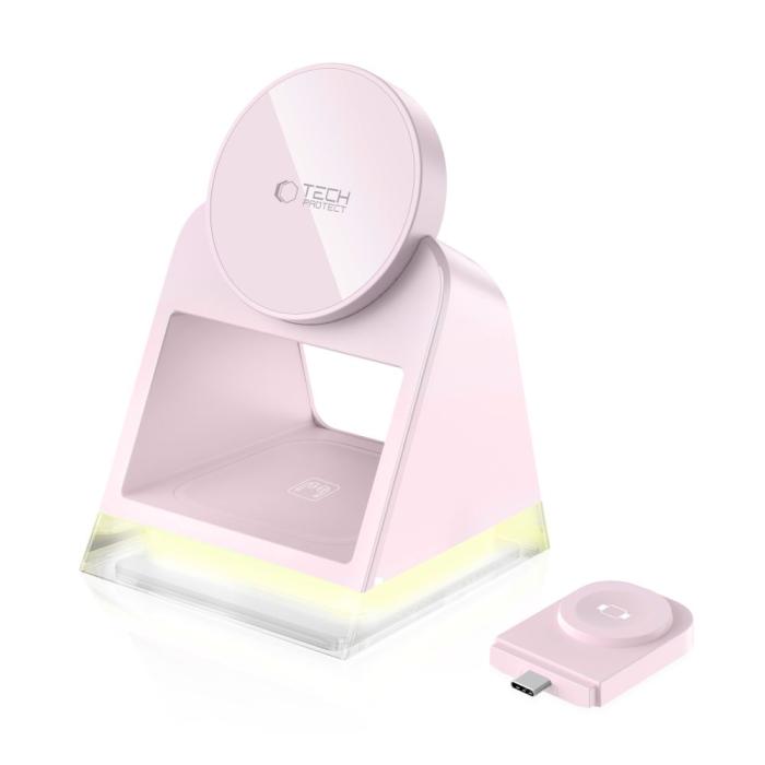 Bild 3, Tech-Protect Tech-Protect 3in1 15W Qi Magnetisk MagSafe Laddare Baby Pink - Teknikhallen.se