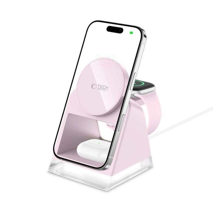 Bild 6, Tech-Protect Tech-Protect 3in1 15W Qi Magnetisk MagSafe Laddare Baby Pink - Teknikhallen.se