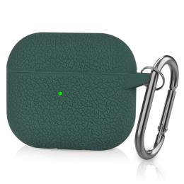  AirPods 3 Skal Silikon Litchi Textur Karbinhake Forest Green - Teknikhallen.se