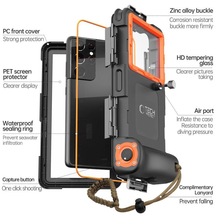 Bild 4, Tech-Protect Tech-Protect Universal IPX8 Dykning Vattentätt Fodral Svart/Orange - Teknikhallen.se