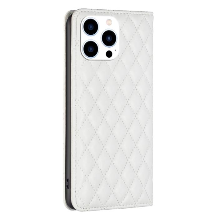 Bild 3, BINFEN BINFEN iPhone 15 Pro Fodral Diamond Flip Läder Vit - Teknikhallen.se