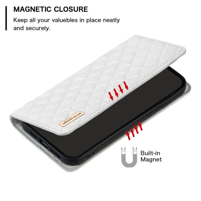 Bild 6, BINFEN BINFEN iPhone 15 Pro Fodral Diamond Flip Läder Vit - Teknikhallen.se