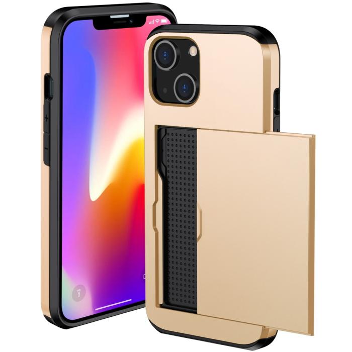 Bild 2,  iPhone 15 Plus Skal Hybrid Med Kortfack Guld - Teknikhallen.se